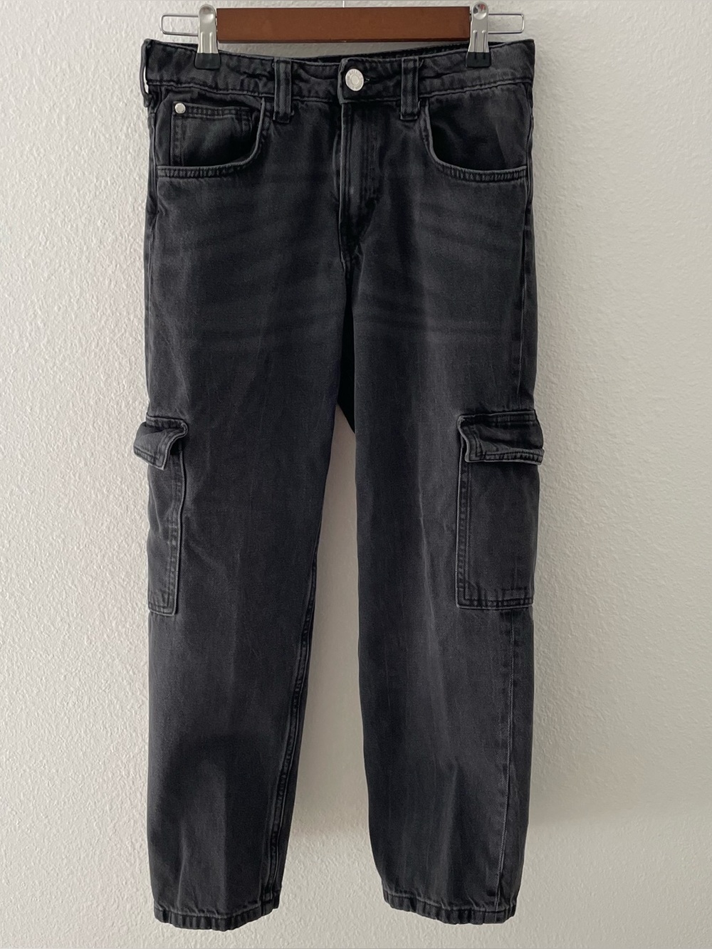 H&M Girls Kids Loose Fit Straight Leg Jeans Black Y2K Cargo Skater Sz 14 Black